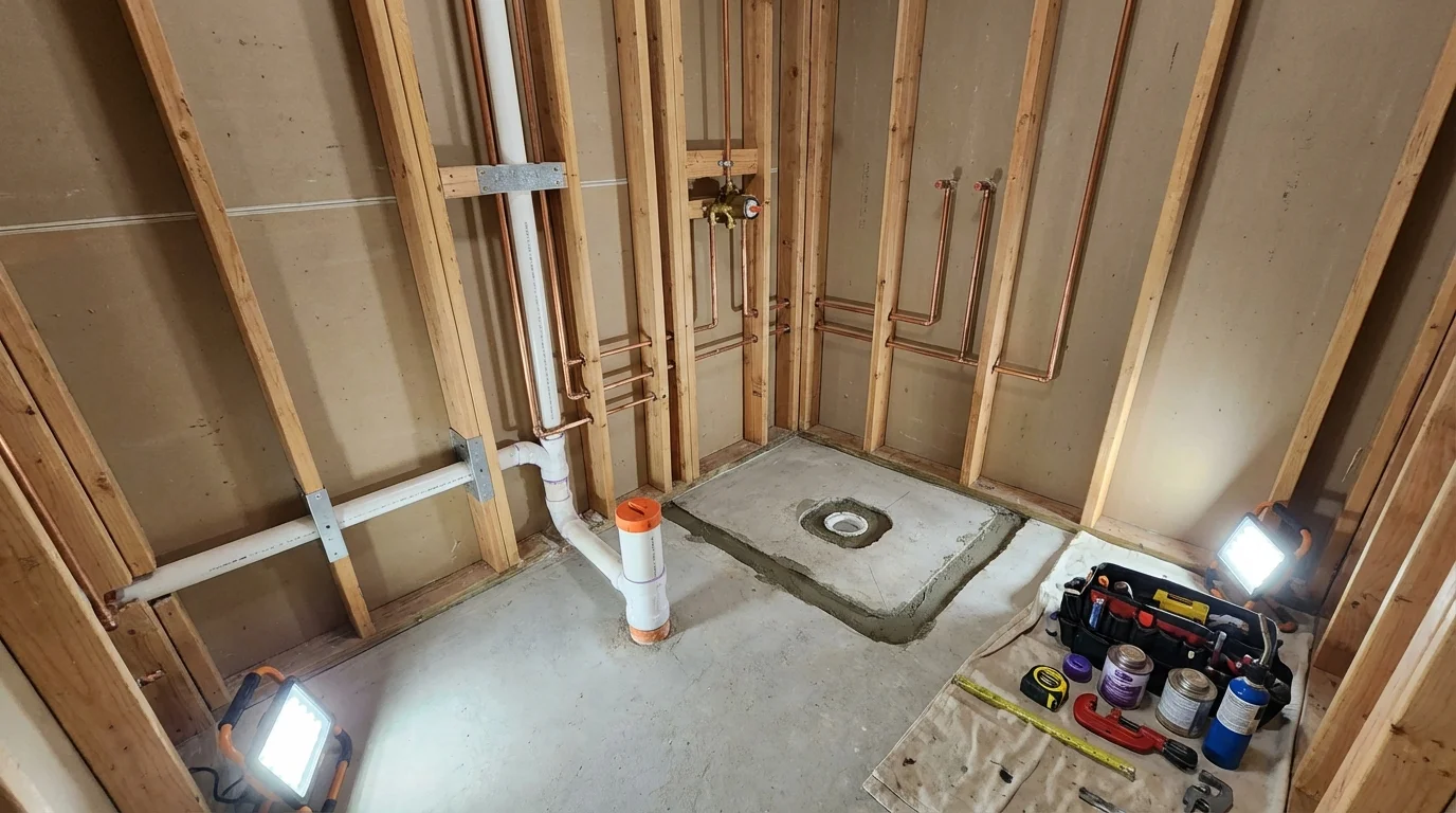 Bathroom rough-in plumbing during remodel by Johns Plumbing LLC in Arcadia