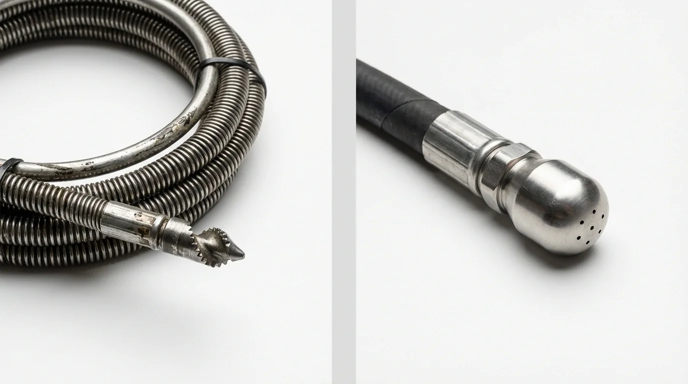 Drain snake cable and hydro jetting nozzle used for drain cleaning in Arcadia, IN